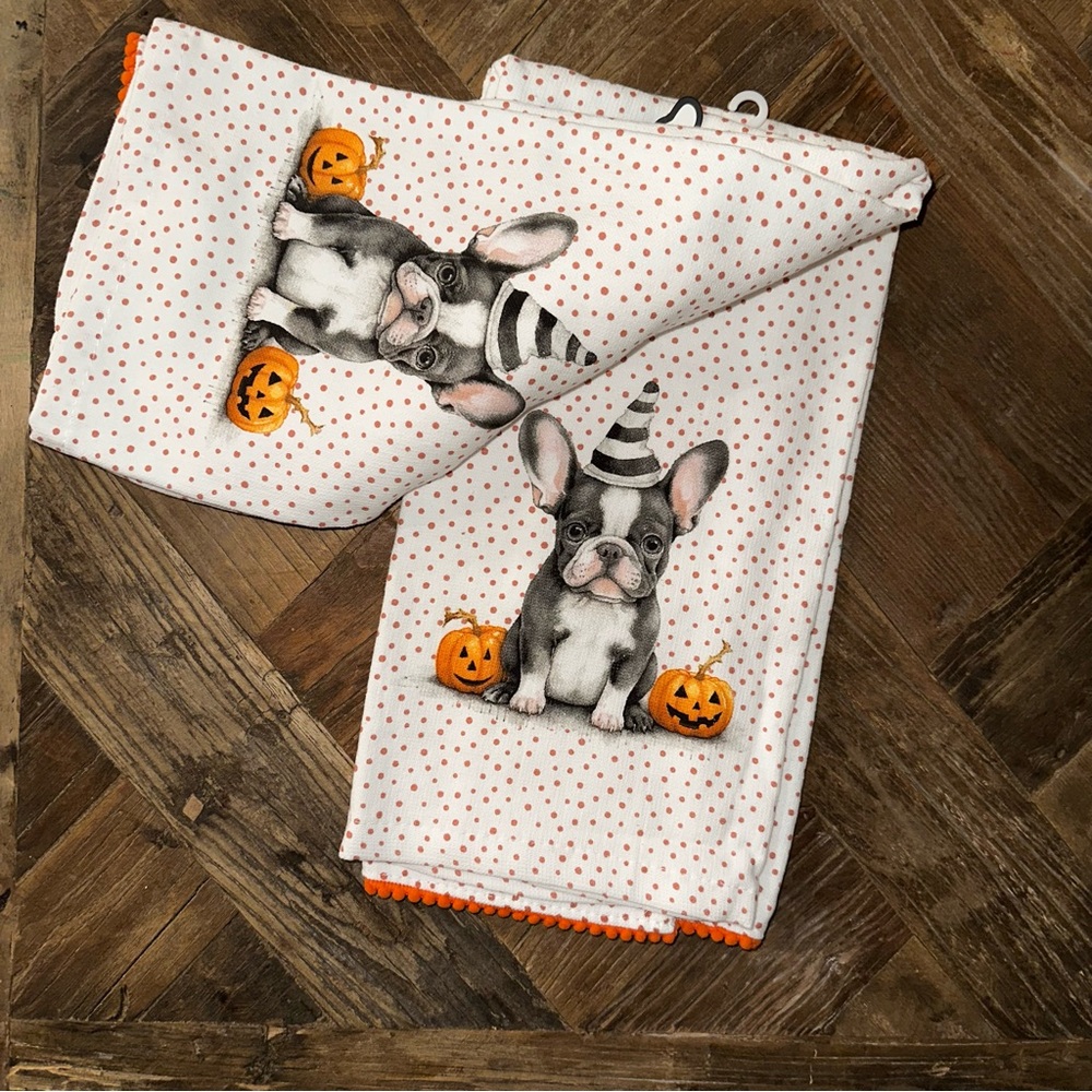 Cute Boston Terrier / French Bulldog Halloween Dish Towels
